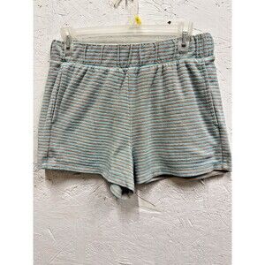 Peloton, aqua terry cloth, orange striped shorts size medium
